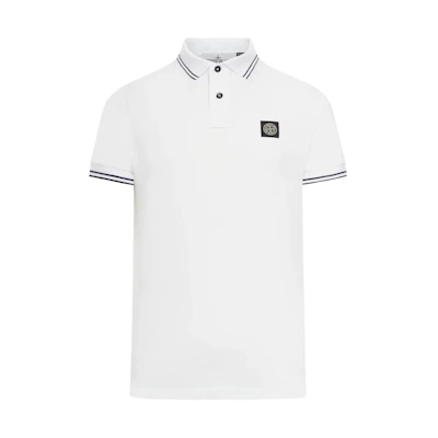 Stone Island Contrast Stripe Short Sleeve Polo Shirt - White 80152SC18-A1001