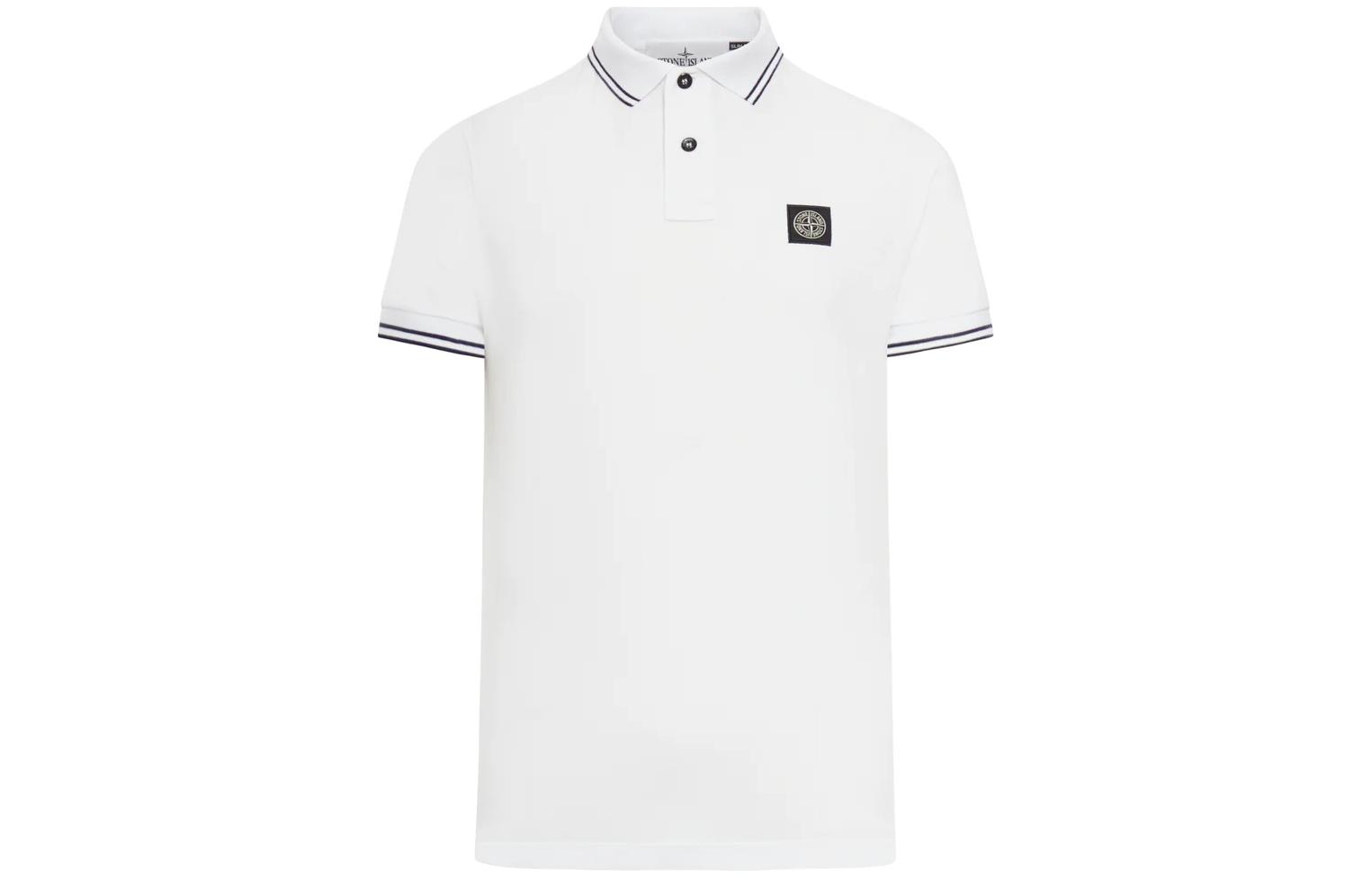 Order Stone Island Kemeja Polo Lengan Pendek Jalur Kontras - Putih 80152SC18-A1001