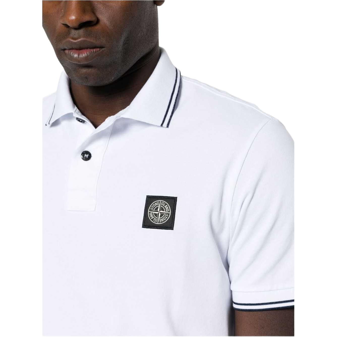 Sizing Stone Island Kemeja Polo Lengan Pendek Jalur Kontras - Putih 80152SC18-A1001