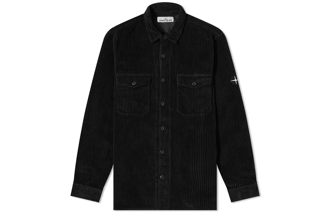 Stone Island  Corduroy Embroidered Workwear Jacket Black - Fall Collection 731512111-V0029