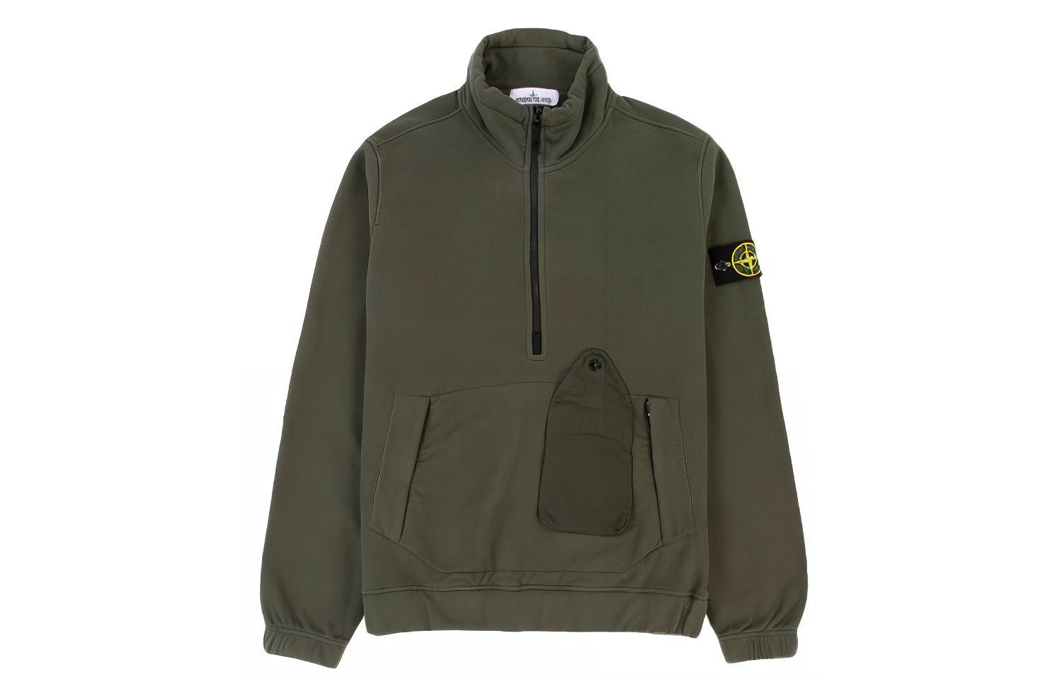 STONE ISLAND  Dark Green Solid Color Zip Jacket 731561520-V0059