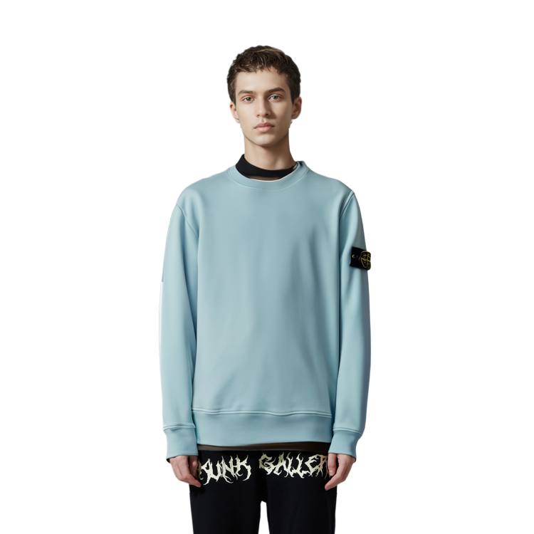 STONE ISLAND  Fleece Cotton Crewneck Sweatshirt Blue. 731563020-V0044 圖 7