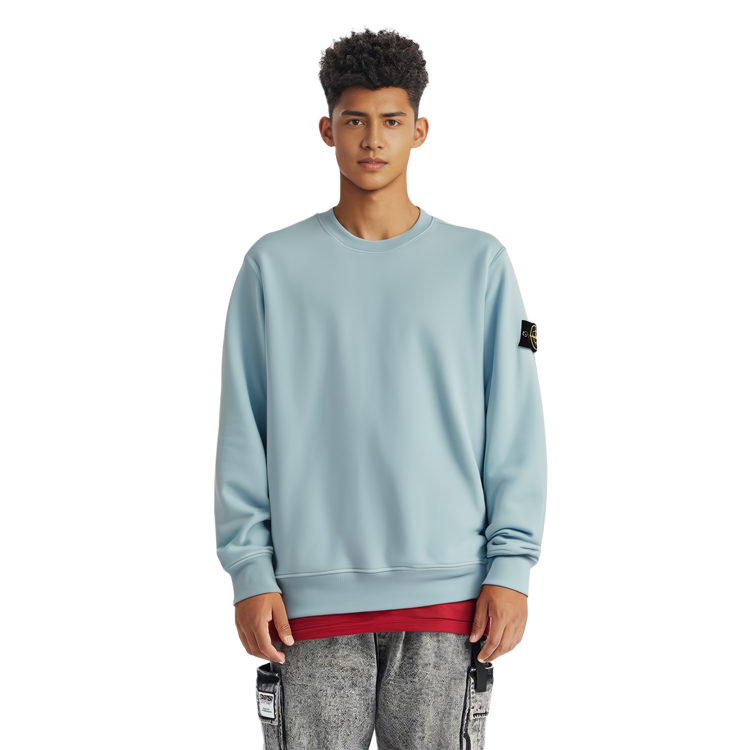 STONE ISLAND  Fleece Cotton Crewneck Sweatshirt Blue. 731563020-V0044 圖 8