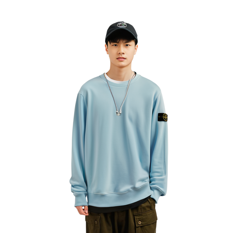 STONE ISLAND  Fleece Cotton Crewneck Sweatshirt Blue. 731563020-V0044 圖 9