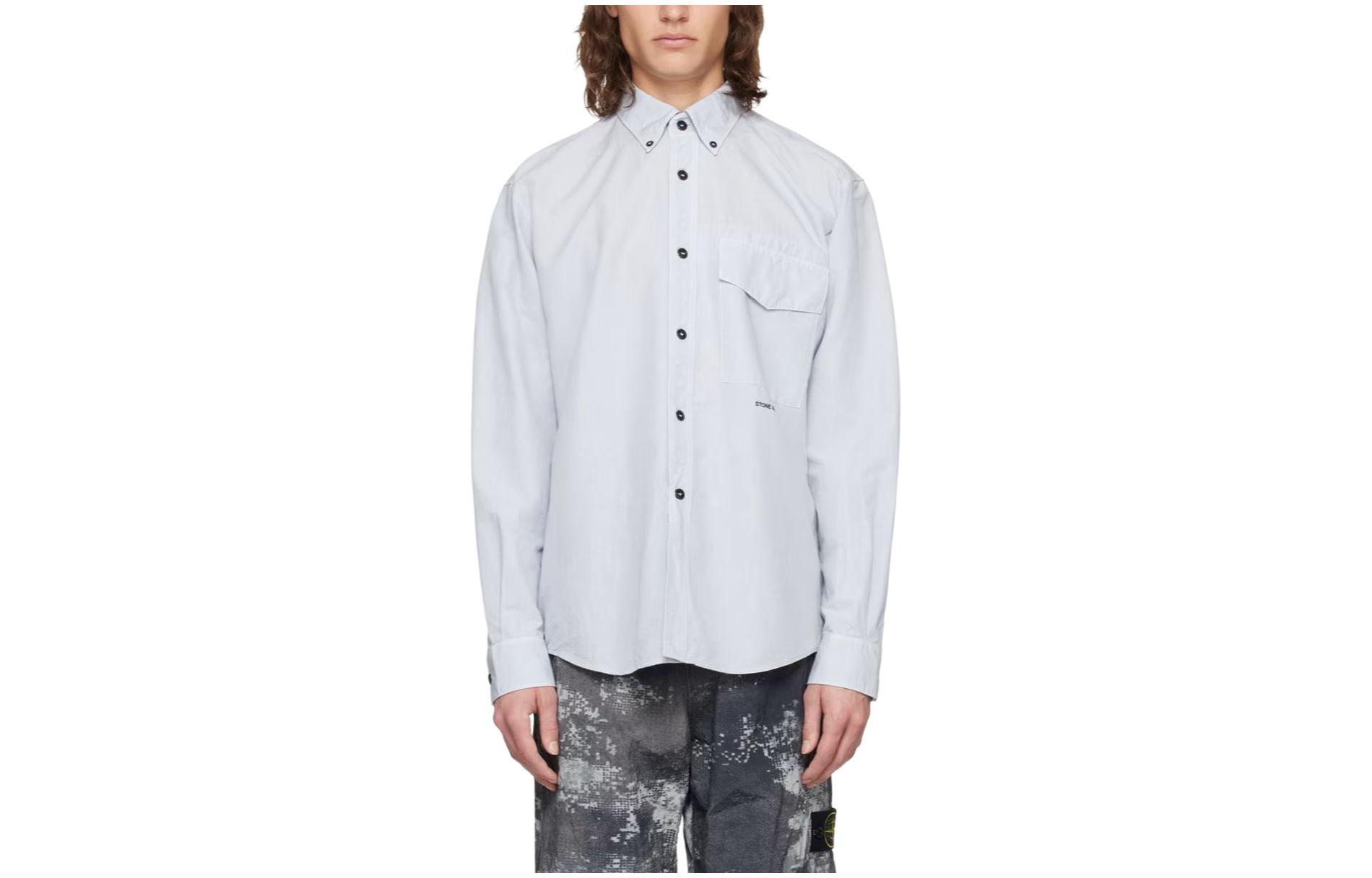 Order Stone Island  Frost Blue Long Sleeve Button-Down Shirt 801511701-V0041
