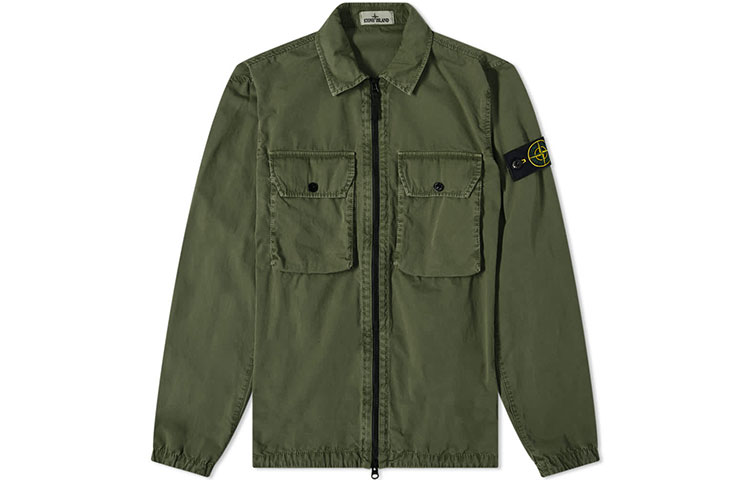 STONE ISLAND  Green Cotton Long Sleeve Jacket with Collar. 7515113WN-V0155