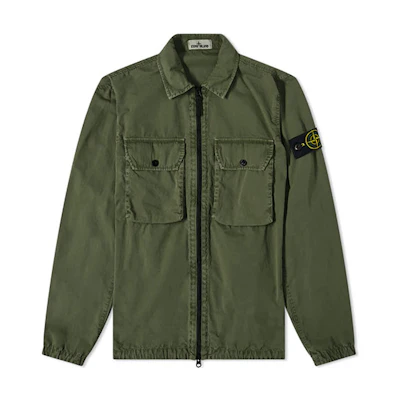 STONE ISLAND Green Cotton Long Sleeve Jacket with Collar. 7515113WN-V0155