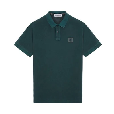 STONE ISLAND Green Logo Polo Shirt Short Sleeve Solid Color. 10152SC67-V0053