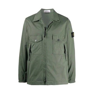 STONE ISLAND Green Solid Zip Pocket Collared Jacket 751510610-V0055