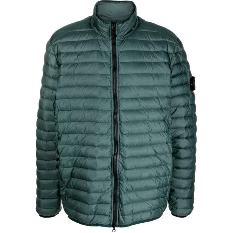 Stone Island  Green Zip-Up Jacket with Logo Patch and Stand Collar. 781541524-V0053