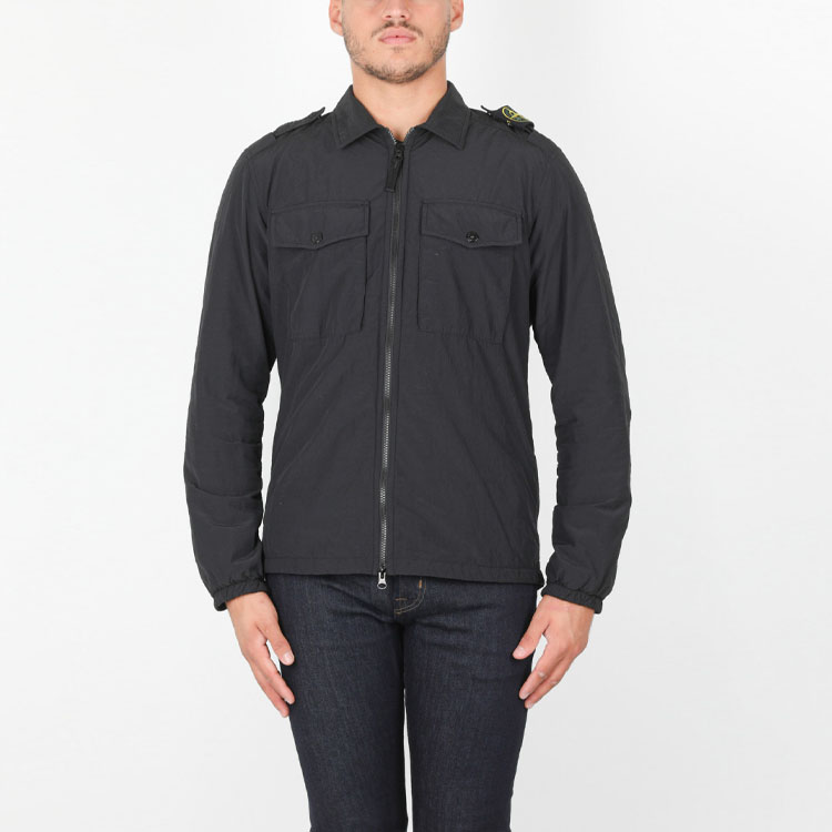 Stone Island  Grey Black Zip Jacket with Shoulder Badge and Shirt Collar. 731511303-V0065 圖 3