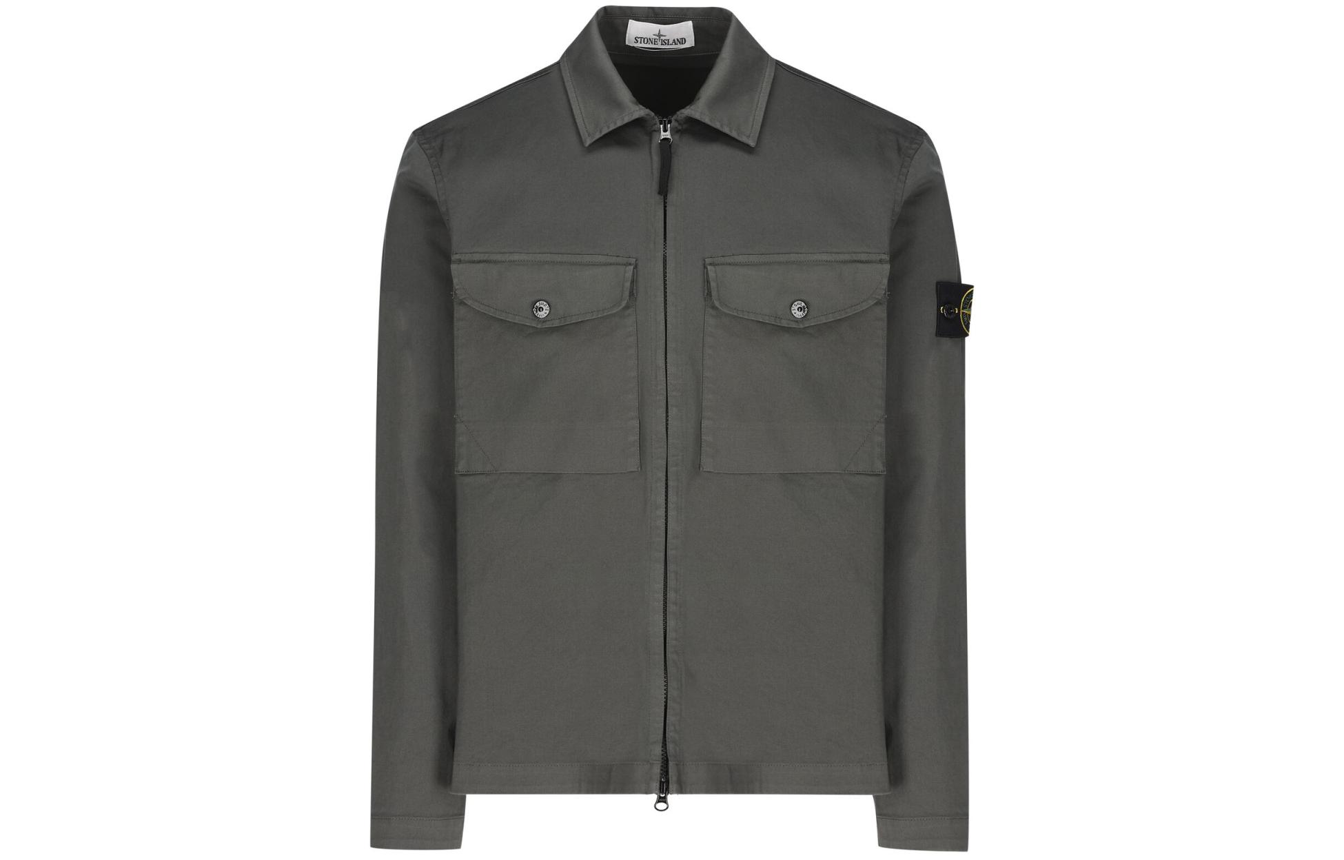 Stone Island  Grey Logo Patch Zip-Up Long Sleeve Jacket 801510812-V0059