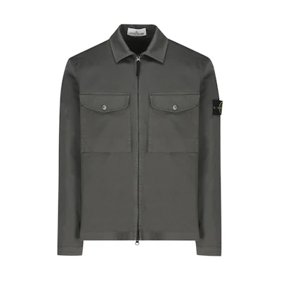 Stone Island Grey Logo Patch Zip-Up Long Sleeve Jacket 801510812-V0059