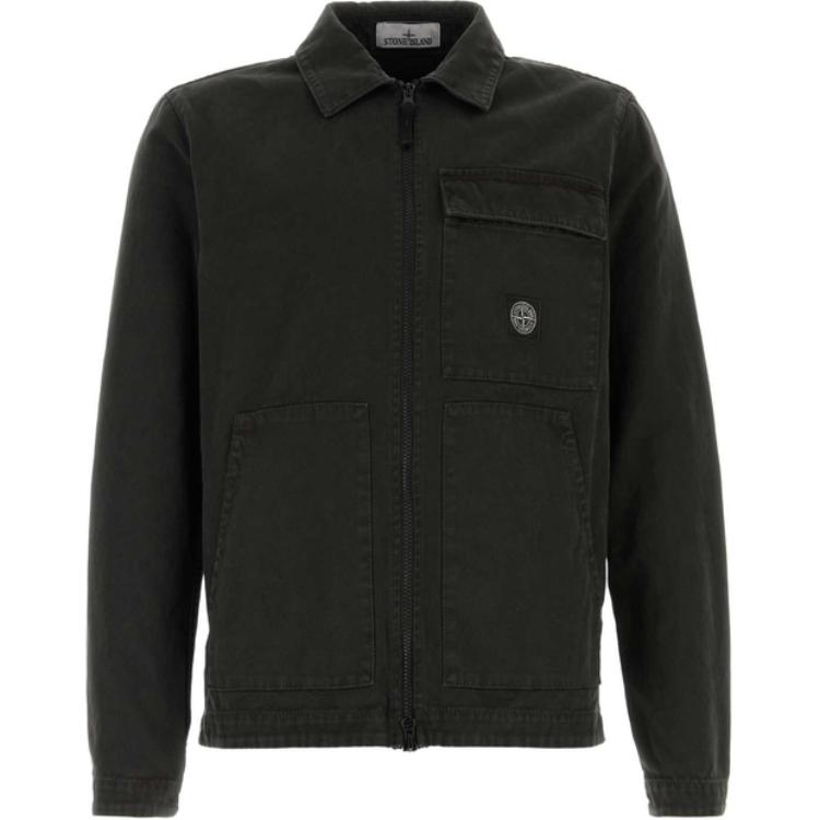 Stone Island  Grey Logo Print Collared Zip-Up Jacket 811511501-V0162