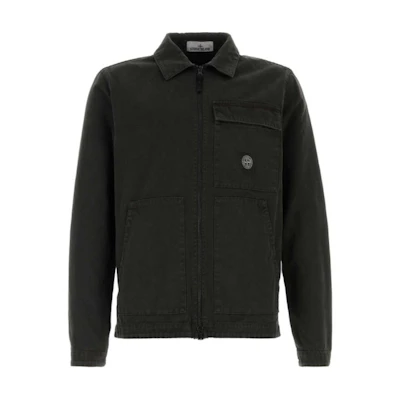 Stone Island Grey Logo Print Collared Zip-Up Jacket 811511501-V0162
