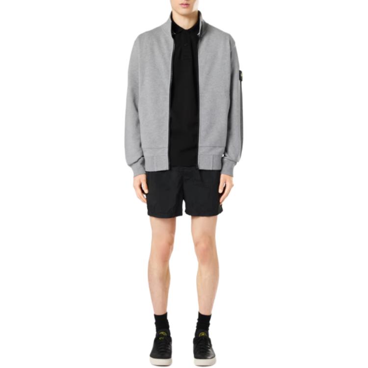 Shop 스톤아일랜드 그레이 로고 스탠드 카라 집업 재킷 811564351-A0M64