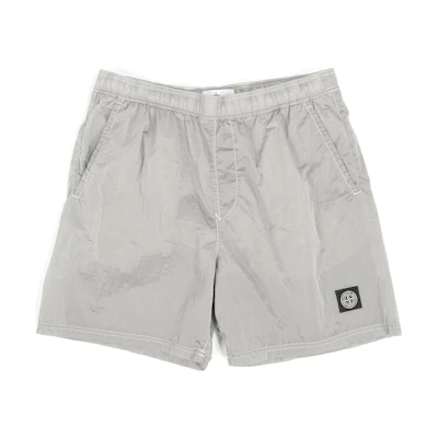 Stone Island Grey Nylon Elastic Casual Shorts with Print Design. 7615B0943-V0003