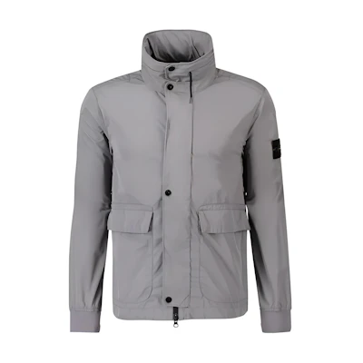 STONE ISLAND Grey Solid Zip-Up Stand Collar Jacket 801541626-V0092