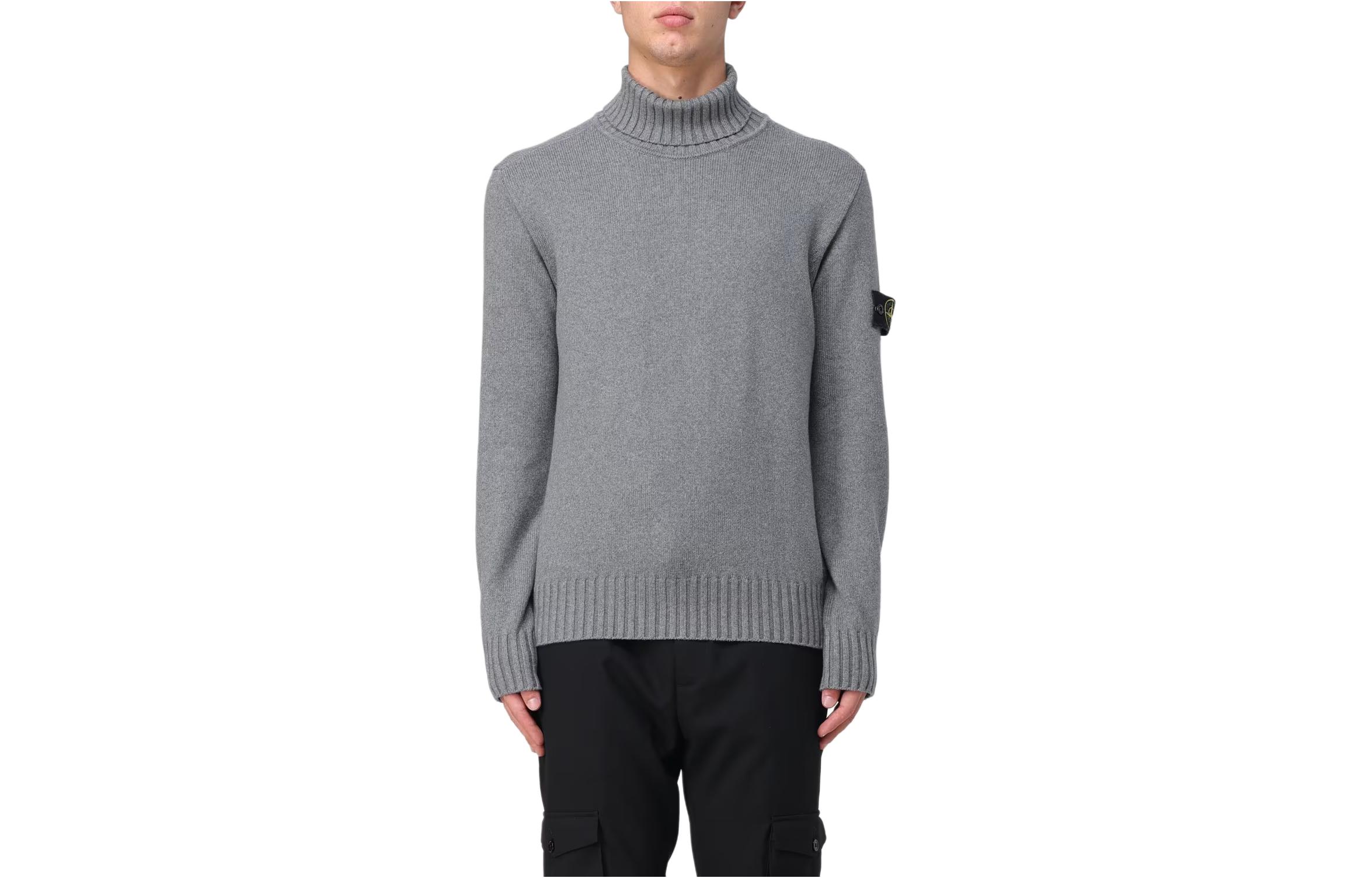 STONE ISLAND  High-Neck Logo Print Long Sleeve Sweater - Grey 7915505A2-V0M64