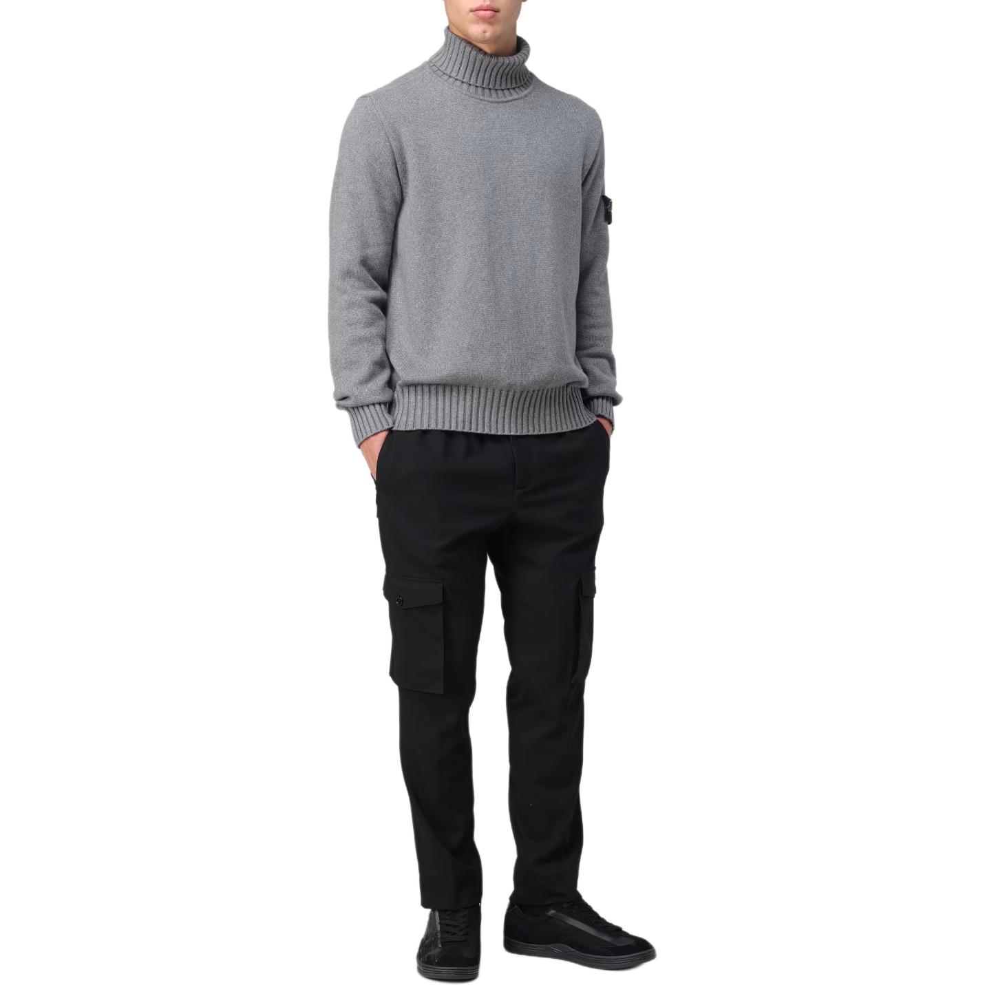 STONE ISLAND  High-Neck Logo Print Long Sleeve Sweater - Grey 7915505A2-V0M64 圖 3