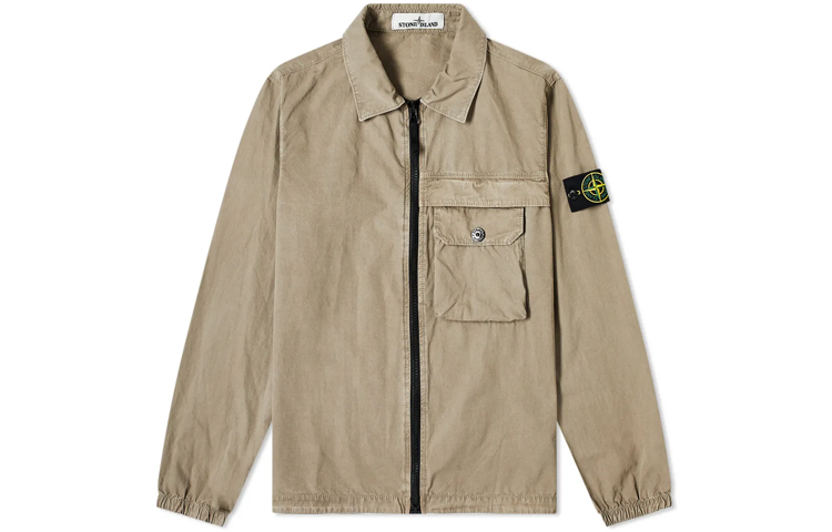 Stone Island  Khaki Classic Fit Cotton Dyed Jacket with Zipper Pockets 7315107WN-V0168