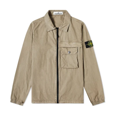 Stone Island Khaki Classic Fit Cotton Dyed Jacket with Zipper Pockets 7315107WN-V0168