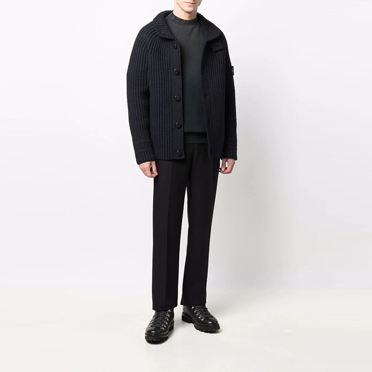 Stone Island  Layered Knit Logo Zip-Up Hoodie Jacket - Blue 7515533A9-V0020 圖 3