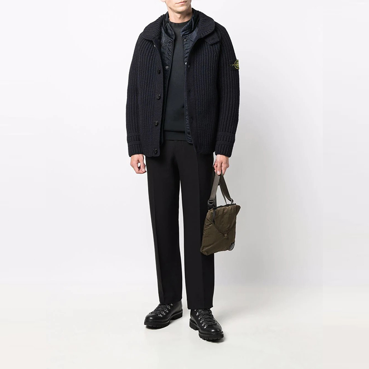 Stone Island  Layered Knit Logo Zip-Up Hoodie Jacket - Blue 7515533A9-V0020 圖 4