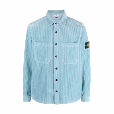 Stone Island Light Blue Long-Sleeve Shirt with Logo Patch and Button-Up Design 791511311-V0041