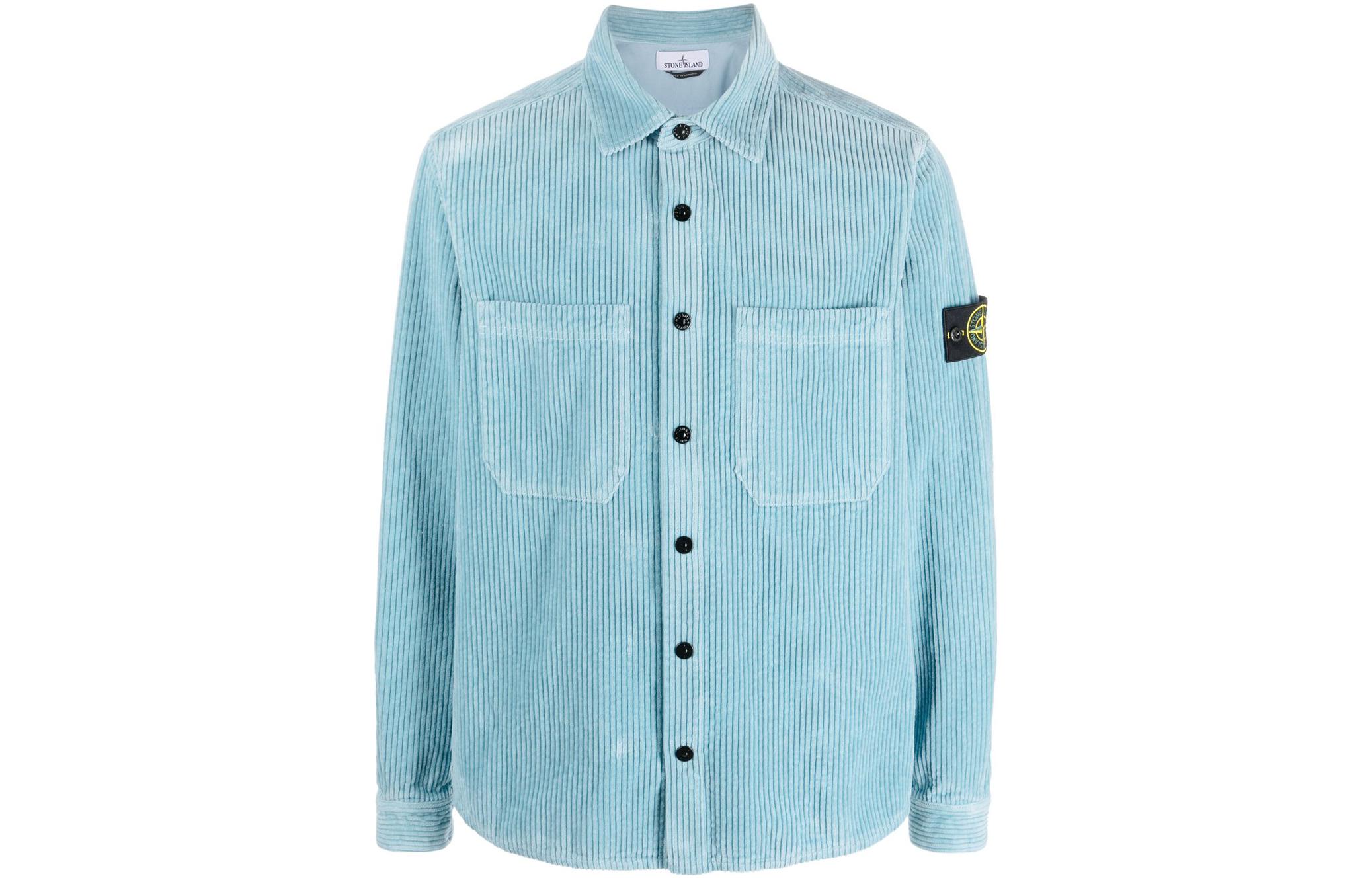 Order Stone Island  Light Blue Long-Sleeve Shirt with Logo Patch and Button-Up Design 791511311-V0041
