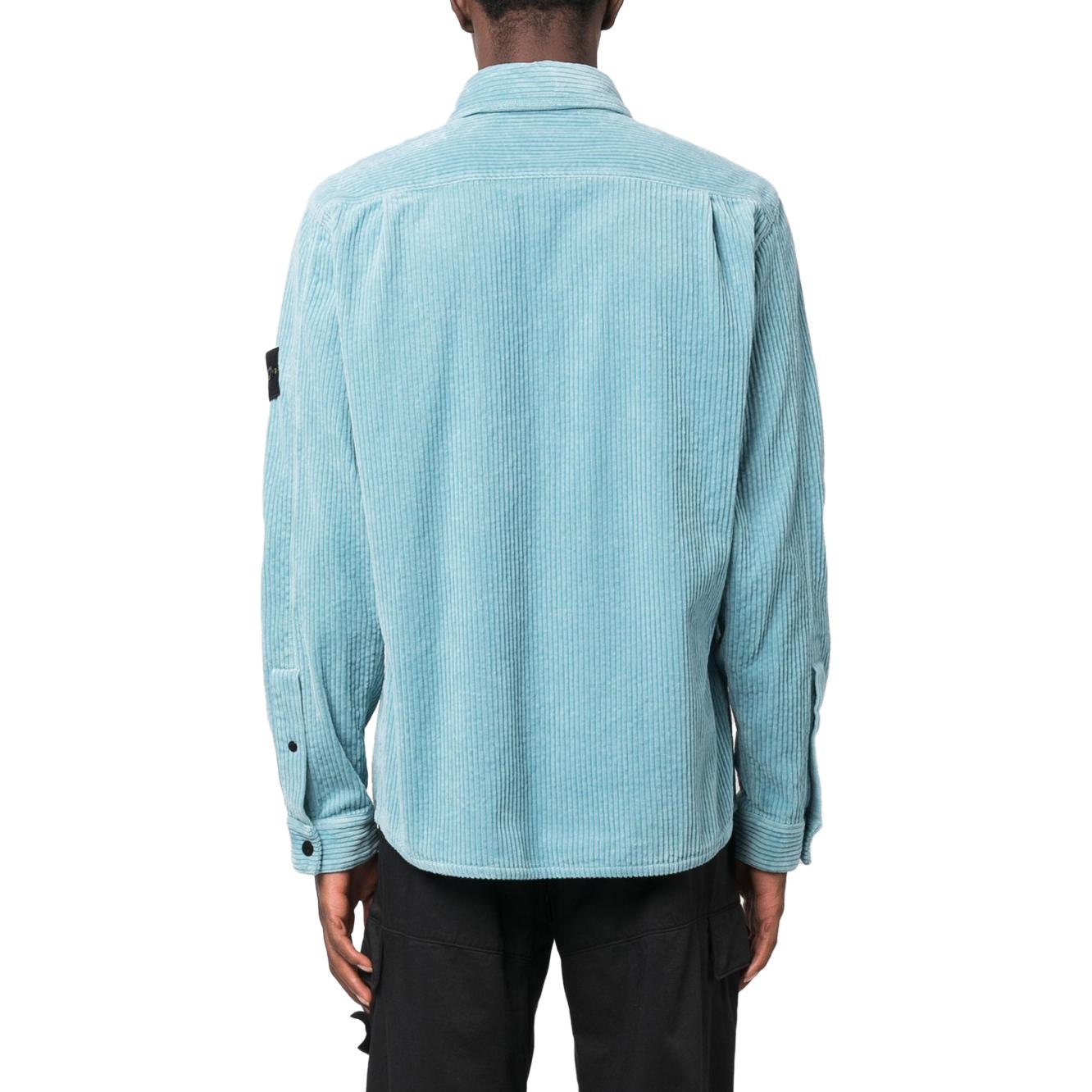 Shop Stone Island  Light Blue Long-Sleeve Shirt with Logo Patch and Button-Up Design 791511311-V0041