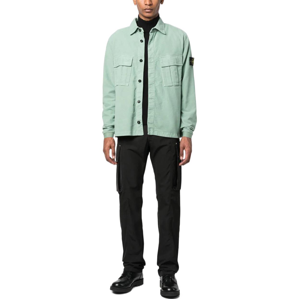 Lookbook Stone Island 淺綠色徽標貼長袖襯衫 771511305-V0055