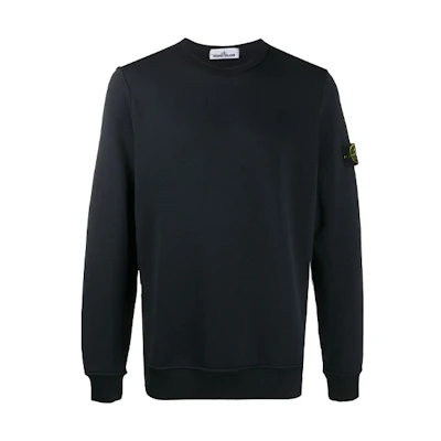STONE ISLAND Logo Crewneck Pullover Sweatshirt Black 731565247-V0029