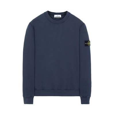 STONE ISLAND Navy Blue Badge Logo Brushed Cotton Sweatshirt. 731563020-v0028