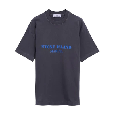 Stone Island Navy Blue Letter Print Crewneck Loose Fit Short Sleeve T-Shirt 8115207X4-V0126