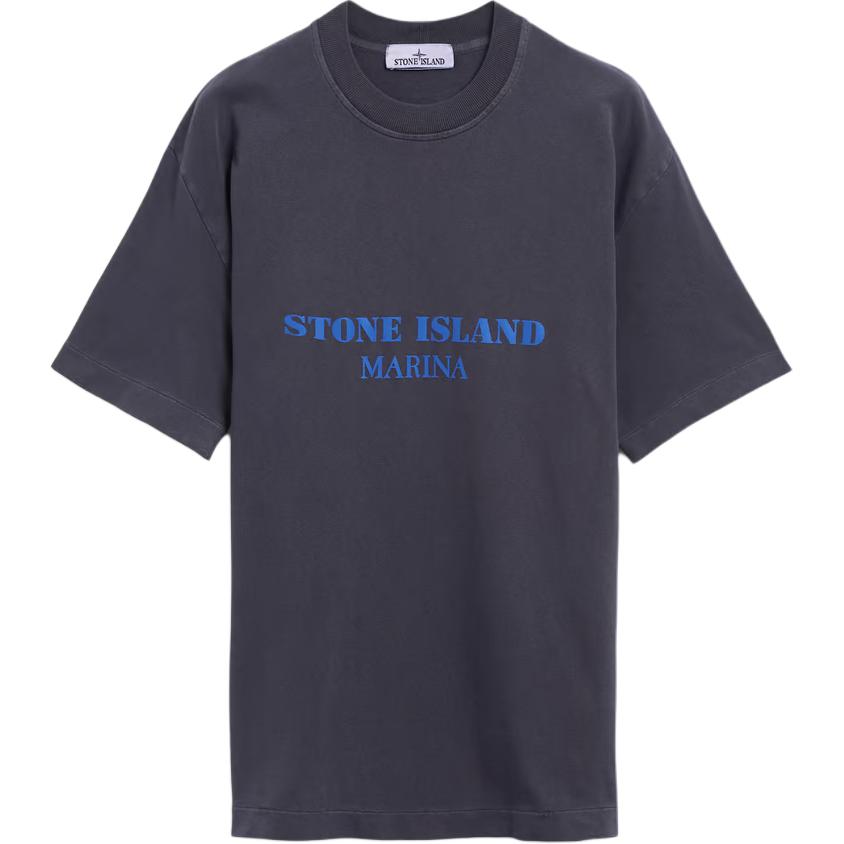 Stone Island  Navy Blue Letter Print Crewneck Loose Fit Short Sleeve T-Shirt 8115207X4-V0126 圖 2