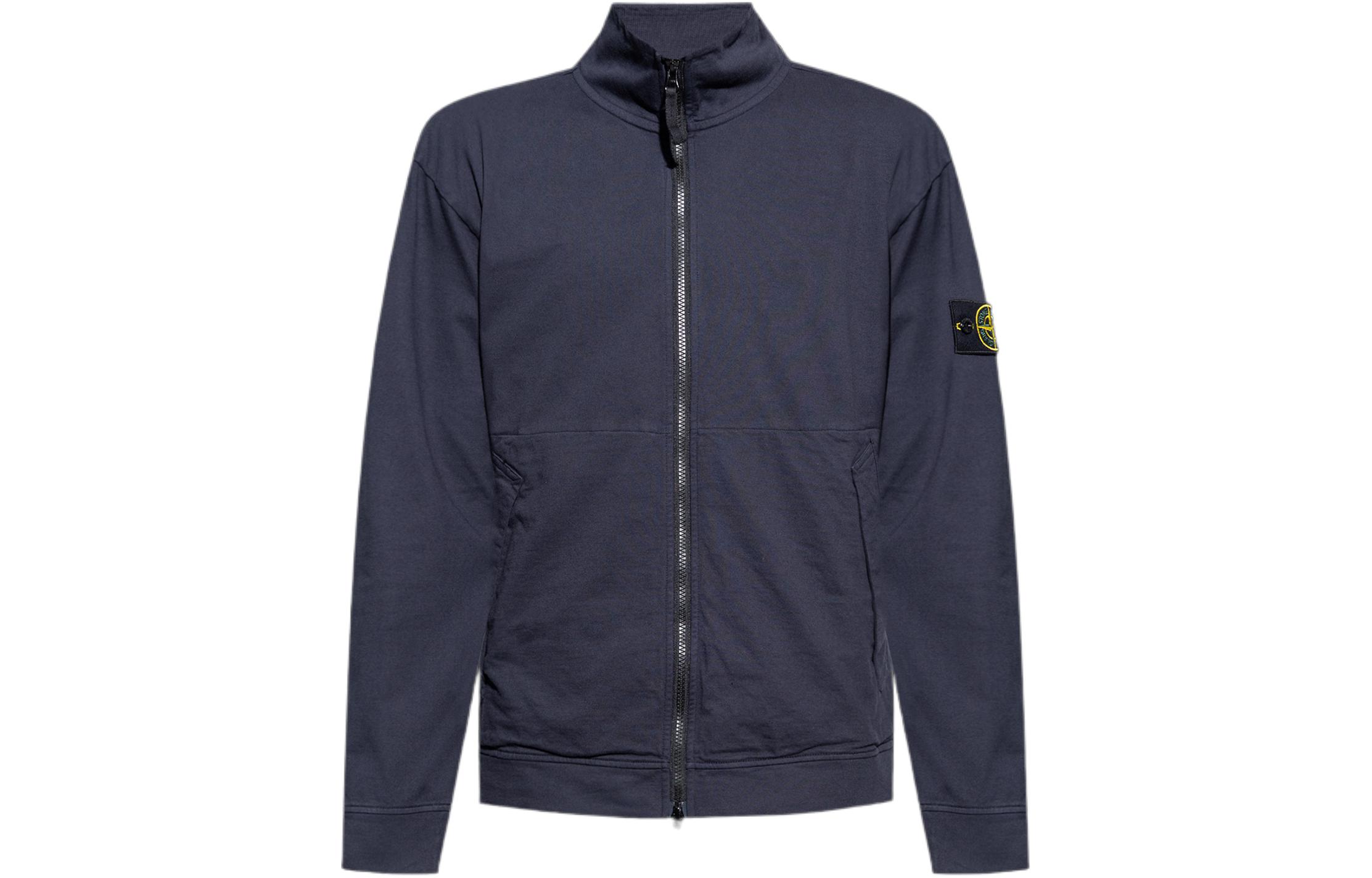 Stone Island  Navy Blue Slim Fit Zipper Stand Collar Sweatshirt. 791562050-V0020