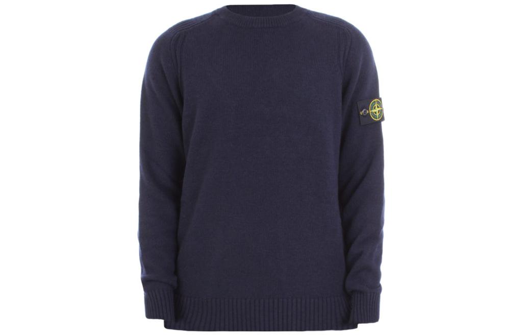 STONE ISLAND  Navy Blue Solid Crewneck Pullover Knit Sweater 7115552A3-V0020