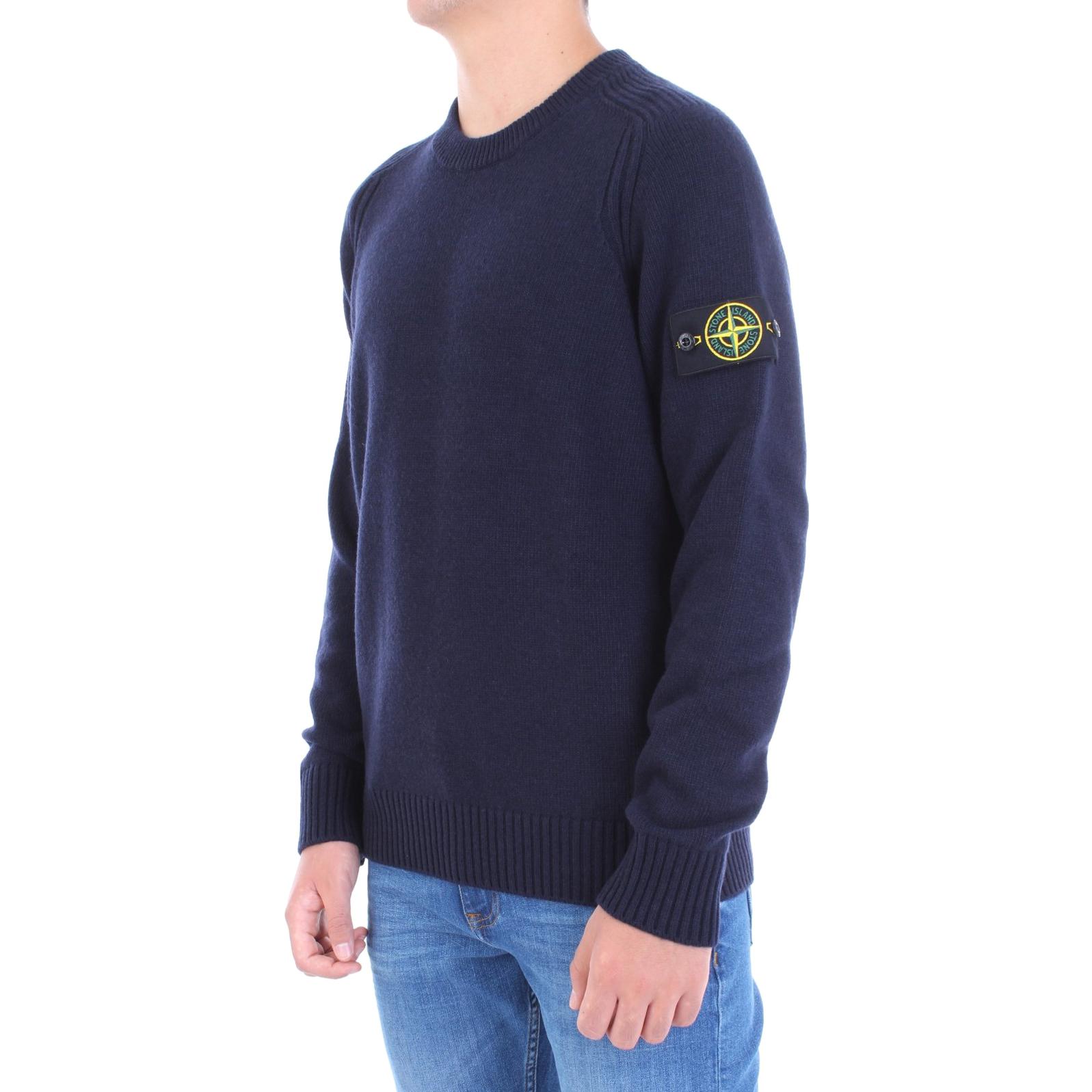 STONE ISLAND  Navy Blue Solid Crewneck Pullover Knit Sweater 7115552A3-V0020 圖 5