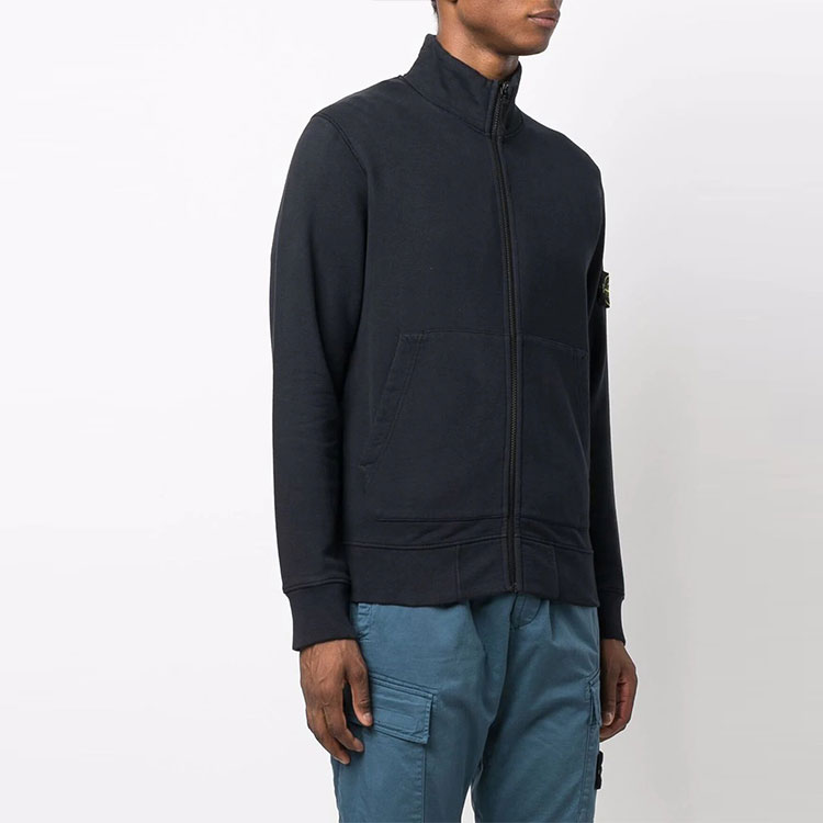 Purchase STONE ISLAND  Navy Zip-Up Jacket with Logo Patch and Stand Collar. 751566120-V0020