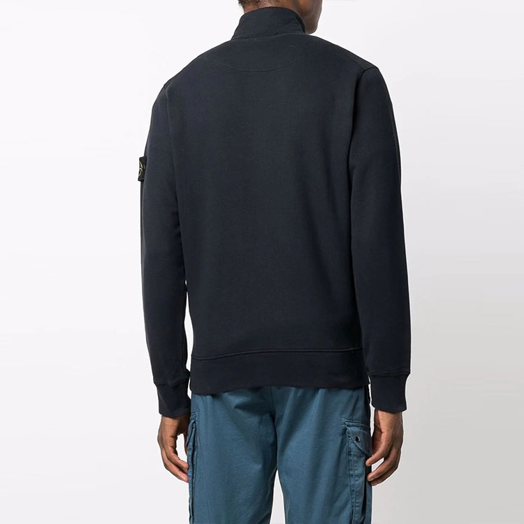 Details for STONE ISLAND  Navy Zip-Up Jacket with Logo Patch and Stand Collar. 751566120-V0020