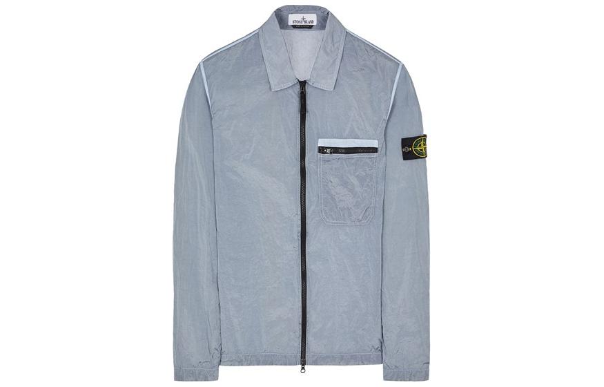 Stone Island  Nylon Long Sleeve Jacket Light Blue with Logo and Pocket. 801511219-V0041