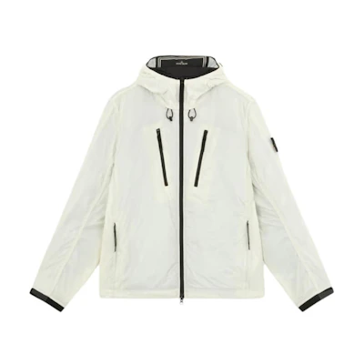 STONE ISLAND Off-White Logo Contrast Zip-Up Hooded Jacket 8115Q0425-V0097