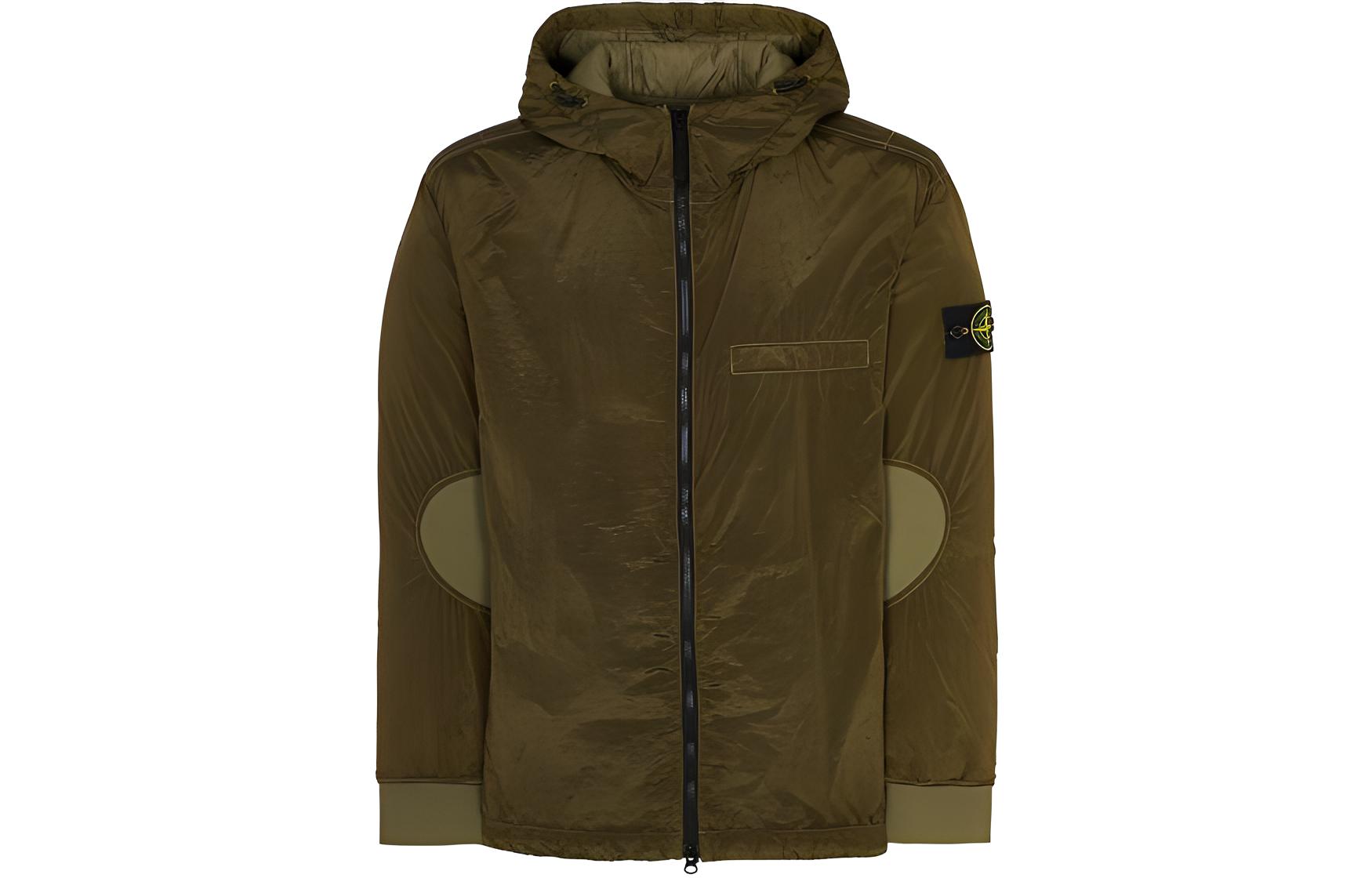 Stone Island  Olive Green Hooded Cotton Jacket with Dual Zippers. 791542819-V0058