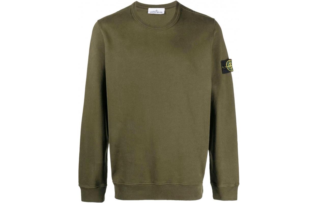 Stone Island  Olive Green Logo Print Long Sleeve Crewneck Sweatshirt. 791562420V0058