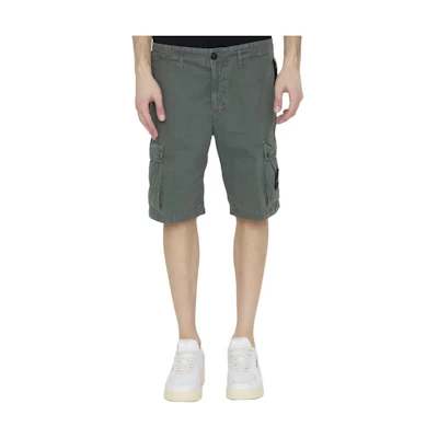 Stone Island Olive Green Mid-Rise Logo Patch Casual Shorts 8015L11WA-V0159