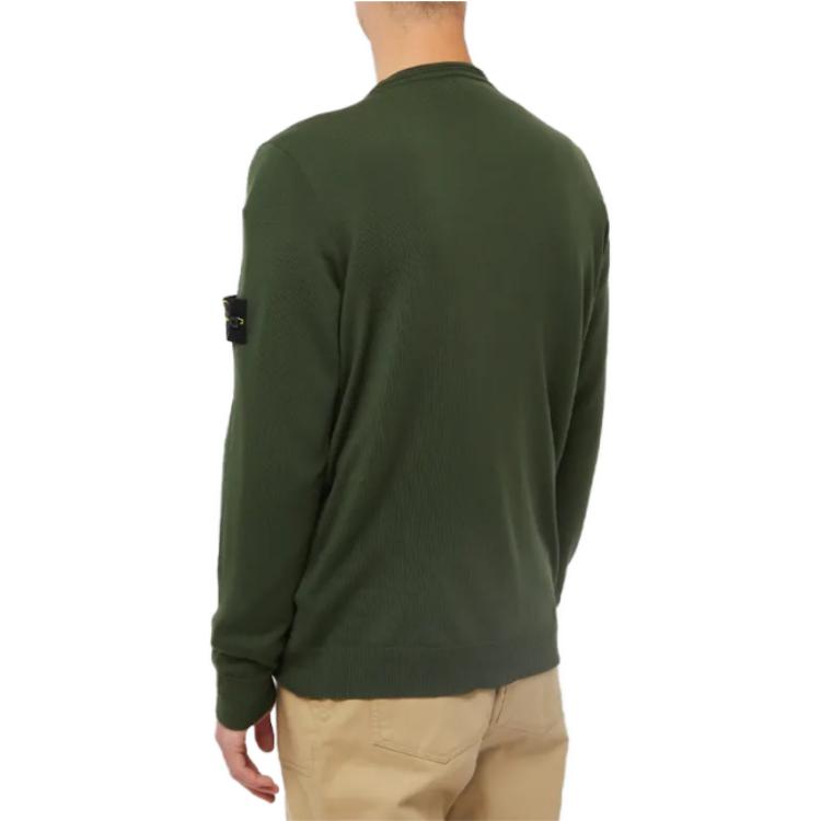 Shop STONE ISLAND 橄欖綠V領針織開襟毛衣 7715511c4-v0058