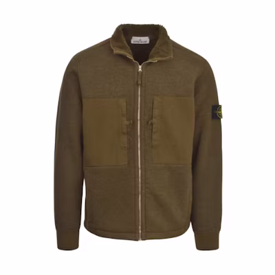 STONE ISLAND Olive Zip-Up Jacket with Stand Collar 791567256-V0058
