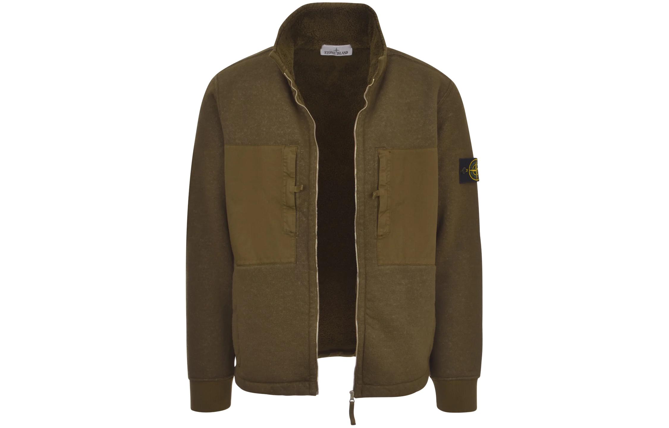 STONE ISLAND  Olive Zip-Up Jacket with Stand Collar 791567256-V0058 圖 4