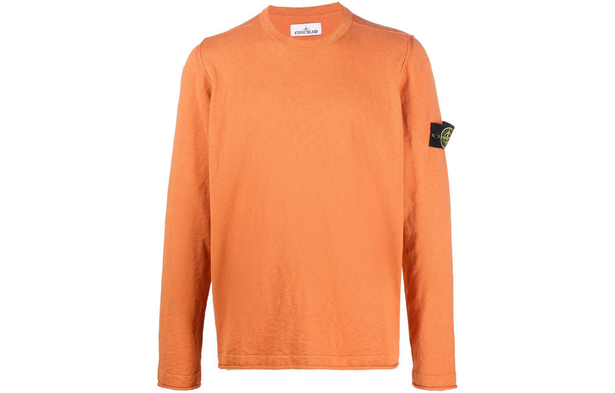 STONE ISLAND  Orange Crewneck Sweater with Logo Print Long Sleeve 8015532B9-V0013